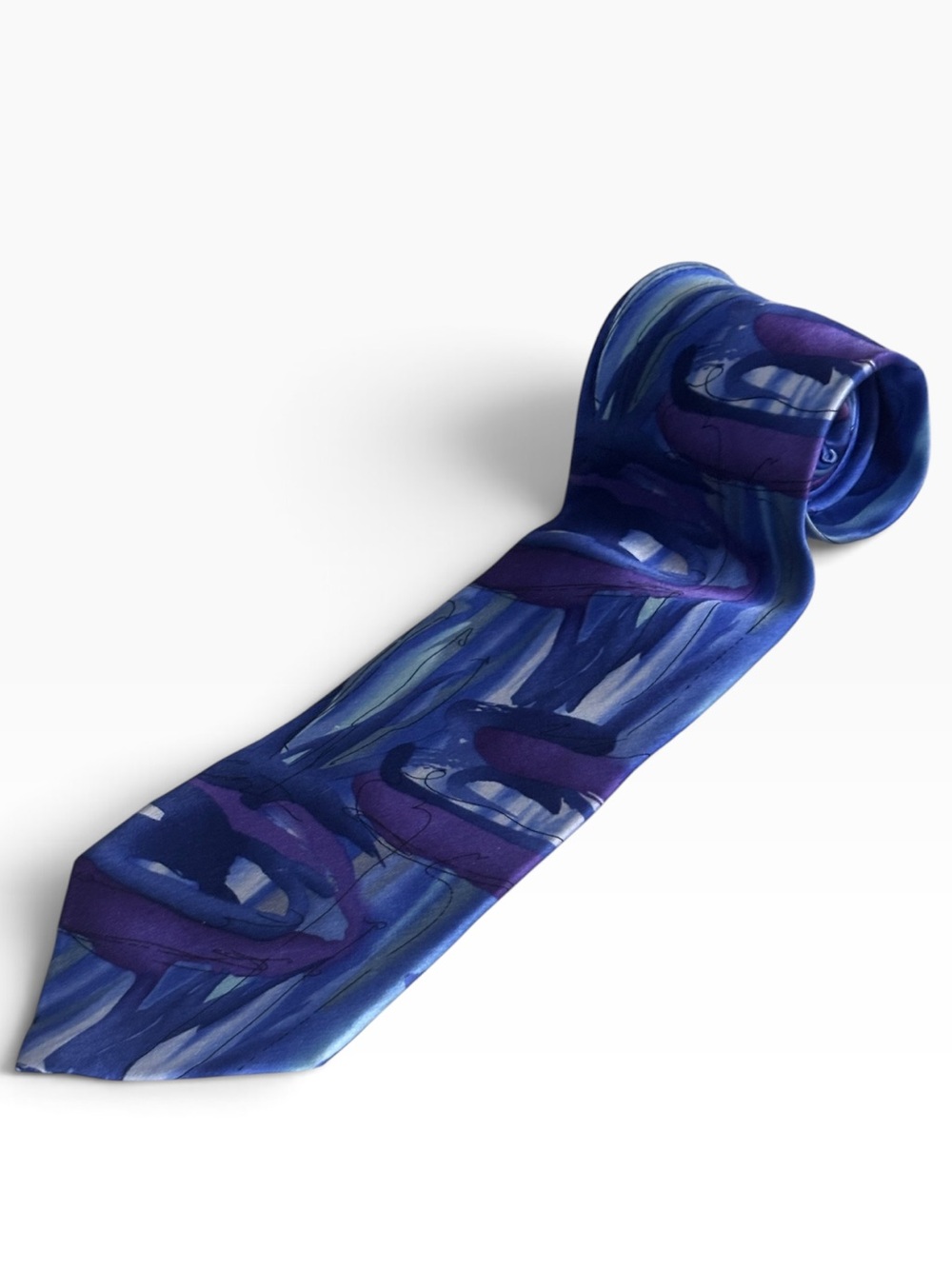 Jerry Garcia Paris in the Rain Collection Fifteen Blue & Purple Silk Tie 58”